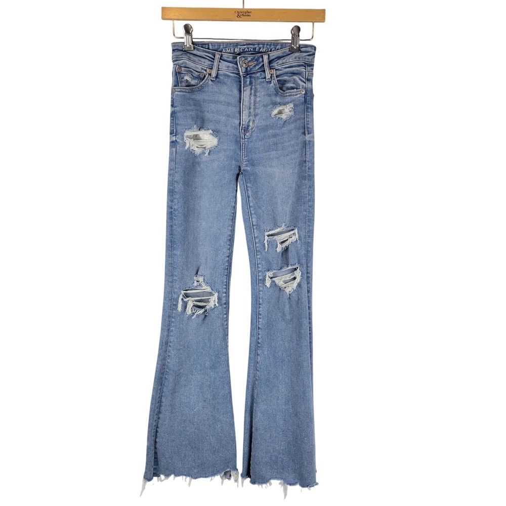American Eagle Next Level Stretch  Super High‎ Rise Flare Jeans Blue Size 0